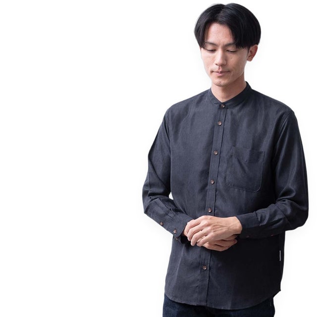 シャツ 長袖 ボタンダウン コーデュロイ メンズシャツ バンドカラー 秋冬 暖かい シャツブラウス Yシャツ 長袖シャツ カジュアル 立ち襟 大人 ブラウス ポリコール 軽い 秋 冬 （Bカラー/75.ネイビー）