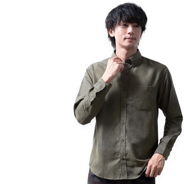 シャツ 長袖 ボタンダウン コーデュロイ メンズシャツ バンドカラー 秋冬 暖かい シャツブラウス Yシャツ 長袖シャツ カジュアル 立ち襟 大人 ブラウス ポリコール 軽い 秋 冬 （Rカラー/54.カーキ）