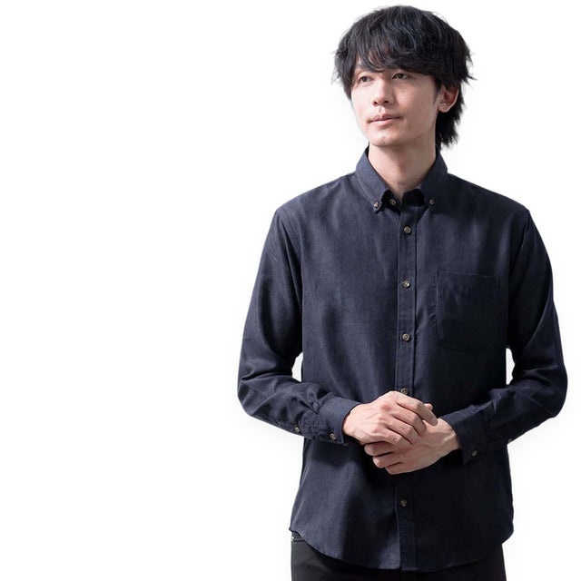 シャツ 長袖 ボタンダウン コーデュロイ メンズシャツ バンドカラー 秋冬 暖かい シャツブラウス Yシャツ 長袖シャツ カジュアル 立ち襟 大人 ブラウス ポリコール 軽い 秋 冬 （Rカラー/75.ネイビー）