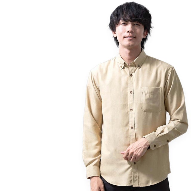 シャツ 長袖 ボタンダウン コーデュロイ メンズシャツ バンドカラー 秋冬 暖かい シャツブラウス Yシャツ 長袖シャツ カジュアル 立ち襟 大人 ブラウス ポリコール 軽い 秋 冬 （Rカラー/32.ベージュ）