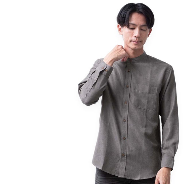 シャツ 長袖 ボタンダウン コーデュロイ メンズシャツ バンドカラー 秋冬 暖かい シャツブラウス Yシャツ 長袖シャツ カジュアル 立ち襟 大人 ブラウス ポリコール 軽い 秋 冬 （Bカラー/04.グレー）