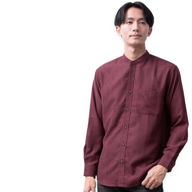 シャツ 長袖 ボタンダウン コーデュロイ メンズシャツ バンドカラー 秋冬 暖かい シャツブラウス Yシャツ 長袖シャツ カジュアル 立ち襟 大人 ブラウス ポリコール 軽い 秋 冬 （Bカラー/16.ワイン）