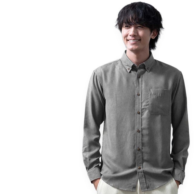 シャツ 長袖 ボタンダウン コーデュロイ メンズシャツ バンドカラー 秋冬 暖かい シャツブラウス Yシャツ 長袖シャツ カジュアル 立ち襟 大人 ブラウス ポリコール 軽い 秋 冬 （Rカラー/04.グレー）