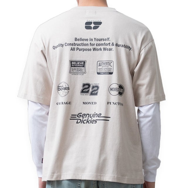 tシャツ 長袖 袖レイヤード ディッキーズ クルーネック Tシャツ プリントシャツ GENUINE Dickies プリントtシャツ ストリート 全4色 6473-9804 （16.グレージュ）