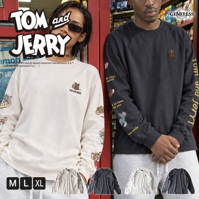 長袖 シャツ tシャツ トムとジェリー 綿100 キャラクター クルーネック アメカジ Tシャツ 秋冬 トムジェリ 長袖tシャツ コットン 全4色 6477-7854 刺繍 （48.スミクロB）｜詳細画像