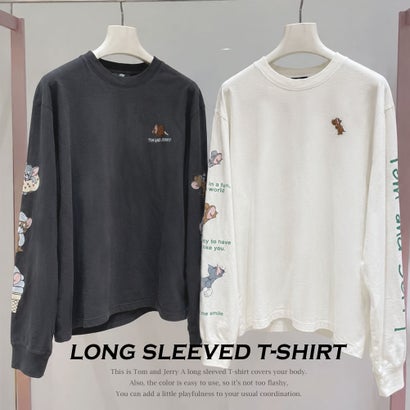 長袖 シャツ tシャツ トムとジェリー 綿100 キャラクター クルーネック アメカジ Tシャツ 秋冬 トムジェリ 長袖tシャツ コットン 全4色 6477-7854 刺繍 （48.スミクロB）｜詳細画像