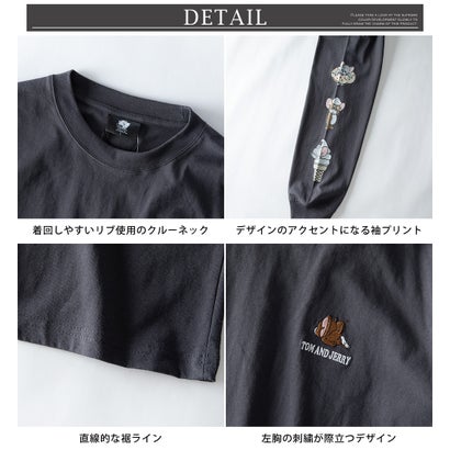 長袖 シャツ tシャツ トムとジェリー 綿100 キャラクター クルーネック アメカジ Tシャツ 秋冬 トムジェリ 長袖tシャツ コットン 全4色 6477-7854 刺繍 （48.スミクロB）｜詳細画像
