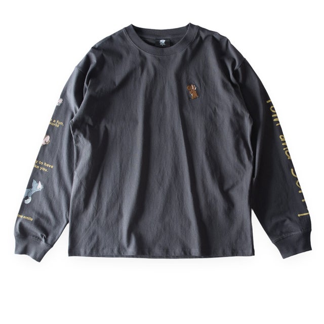 長袖 シャツ tシャツ トムとジェリー 綿100 キャラクター クルーネック アメカジ Tシャツ 秋冬 トムジェリ 長袖tシャツ コットン 全4色 6477-7854 刺繍 （48.スミクロB）