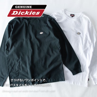 tシャツ 長袖 ディッキーズ GENUINE Dickies Tシャツ 長袖シャツ クルーネック 綿100 ワッペン 秋冬 ロンt ミニワッペン アメカジ カジュアル 全4色 （09.ホワイト）｜詳細画像