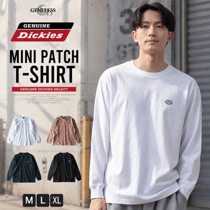tシャツ 長袖 ディッキーズ GENUINE Dickies Tシャツ 長袖シャツ クルーネック 綿100 ワッペン 秋冬 ロンt ミニワッペン アメカジ カジュアル 全4色 （49.ブラック）｜詳細画像
