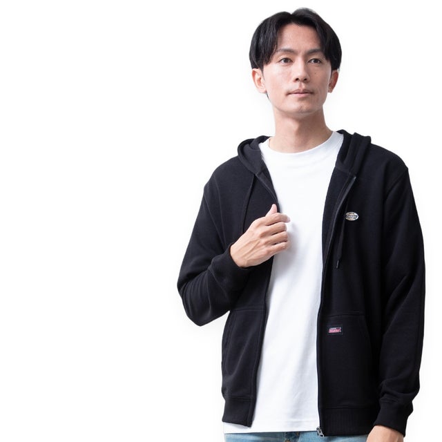 パーカー ジップアップ パーカ 長袖 裏毛 スウェット ジップアップパーカー ディッキーズ ワッペン GENUINE Dickies ジップパーカー 秋冬 羽織 ライトアウター （49.ブラック）