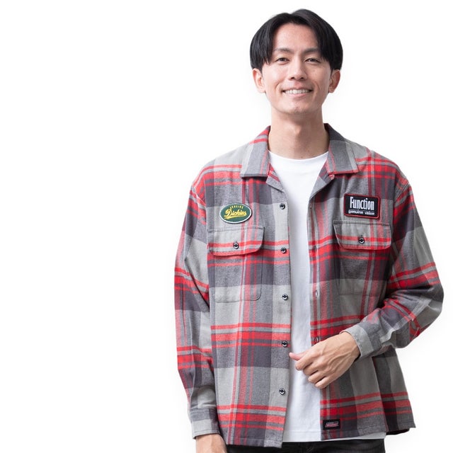 チェックシャツ 長袖 暖かい チェック シャツ GENUINE Dickies ワークシャツ 綿100 胸ポケット カジュアルシャツ コットン アメカジ メンズシャツ 秋冬 （01.レッド）