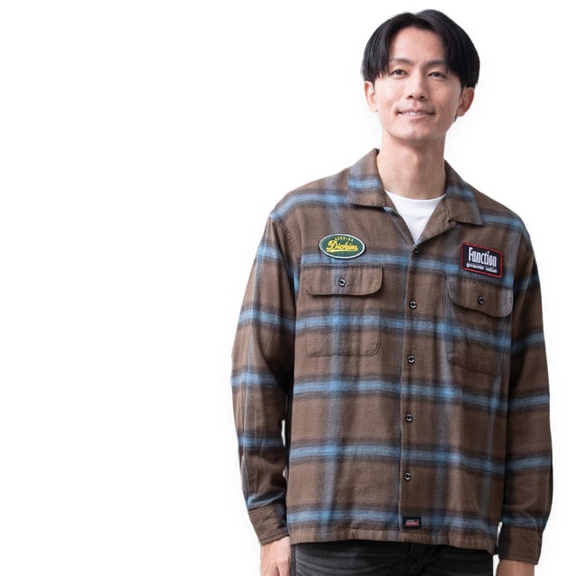 チェックシャツ 長袖 暖かい チェック シャツ GENUINE Dickies ワークシャツ 綿100 胸ポケット カジュアルシャツ コットン アメカジ メンズシャツ 秋冬 （17.ブラウン）