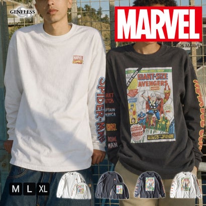 tシャツ 長袖 プリント Tシャツ 長袖シャツ マーベル クルーネック 秋冬 MARVEL ロンt アメカジ カジュアル 綿100 スパイダーマン コットン 全4色 （91.アイボリーB）｜詳細画像