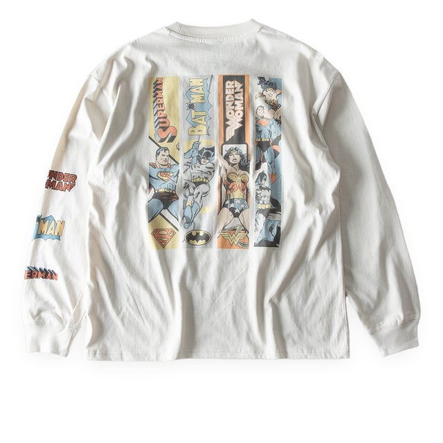 Tシャツ 長袖 クルーネック プリント tシャツ スパイダーマン マーベル バットマン 袖プリント 長袖シャツ 綿100％ バックプリント 秋冬 コットン アメカジ 全4色 （91.アイボリーB）