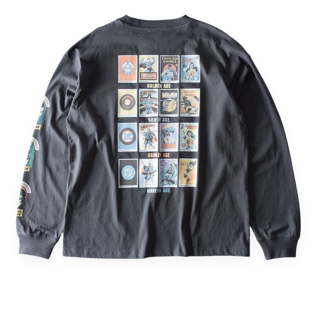 Tシャツ 長袖 クルーネック プリント tシャツ スパイダーマン マーベル バットマン 袖プリント 長袖シャツ 綿100％ バックプリント 秋冬 コットン アメカジ 全4色 （48.スミクロA）