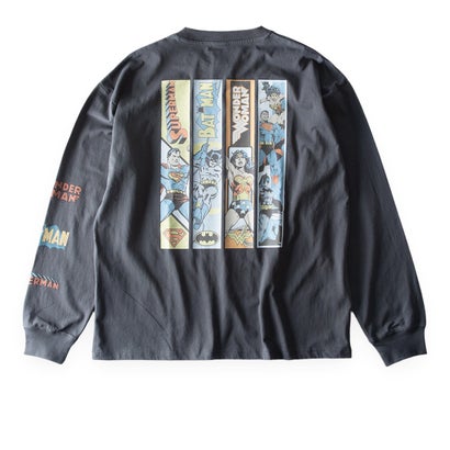 Tシャツ 長袖 クルーネック プリント tシャツ スパイダーマン マーベル バットマン 袖プリント 長袖シャツ 綿100％ バックプリント 秋冬 コットン アメカジ 全4色 （50.スミクロB）｜詳細画像