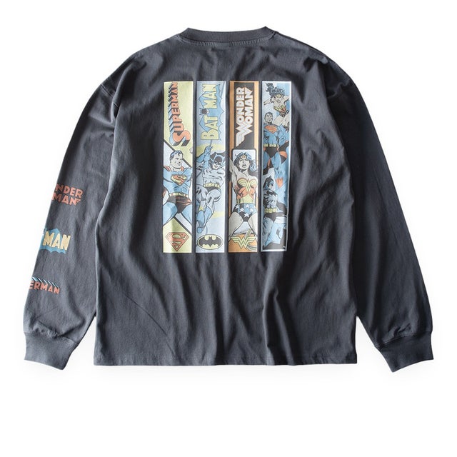 Tシャツ 長袖 クルーネック プリント tシャツ スパイダーマン マーベル バットマン 袖プリント 長袖シャツ 綿100％ バックプリント 秋冬 コットン アメカジ 全4色 （50.スミクロB）