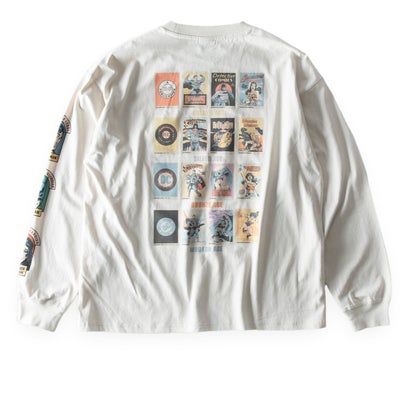 Tシャツ 長袖 クルーネック プリント tシャツ スパイダーマン マーベル バットマン 袖プリント 長袖シャツ 綿100％ バックプリント 秋冬 コットン アメカジ 全4色 （27.アイボリーA）｜詳細画像