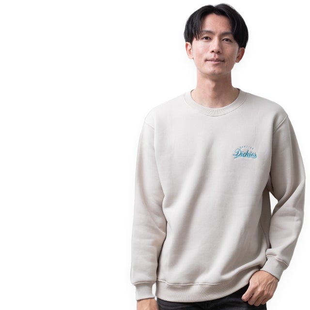 トレーナー スウェット ディッキーズ 長袖 裏起毛 秋冬 GENUINE Dickies クルーネック 刺繍 プリント 暖かい ロゴ スエット バックプリント アメカジ 全4色 （16.グレージュ）