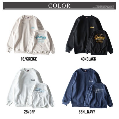 トレーナー スウェット ディッキーズ 長袖 裏起毛 秋冬 GENUINE Dickies クルーネック 刺繍 プリント 暖かい ロゴ スエット バックプリント アメカジ 全4色 （28.オフ）｜詳細画像