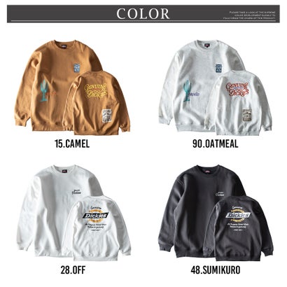 トレーナー スウェット GENUINE Dickies 刺繍 スエット クルーネック 裏起毛 長袖 ディッキーズ 暖かい プリント 秋冬 ロゴ バックプリント 全4色 （48.スミクロ）｜詳細画像