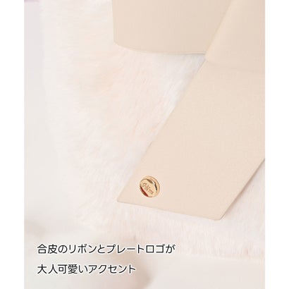 リボン付エコファーバッグ ハンドバッグ バッグ 鞄 ショルダーバッグ フェイクファー 合皮 リボン マグネット ガーリー 冬 白 レディース （ピンクベージュ）｜詳細画像