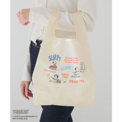 スヌーピー／お弁当バッグ エコバッグ バッグ 鞄 エコバック スヌーピー お弁当バッグ 折り畳みバッグ プリント ガーリー レディース （アイボリー）｜詳細画像