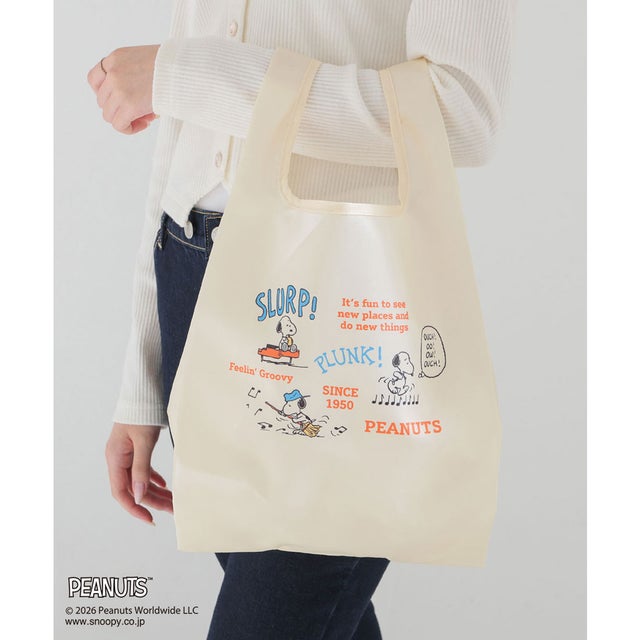 スヌーピー／お弁当バッグ エコバッグ バッグ 鞄 エコバック スヌーピー お弁当バッグ 折り畳みバッグ プリント ガーリー レディース （アイボリー）