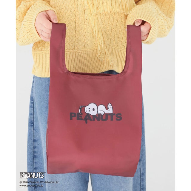 スヌーピー／お弁当バッグ エコバッグ バッグ 鞄 エコバック スヌーピー お弁当バッグ 折り畳みバッグ プリント ガーリー レディース （ボルドー）