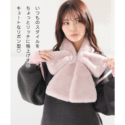 リボンティペット ティペット リボン型 フェイクファー 無地 ダルメシアン柄 マグネット 手洗い ガーリー 冬 白 レディース （ピンク）｜詳細画像