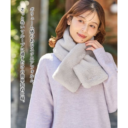 エコファーティペット ティペット ハニぽか 吸湿発熱 発熱 フェイクファー 無地 チェック柄 ヒョウ柄 手洗い フェミニン 冬 白 レディース （チェック）｜詳細画像