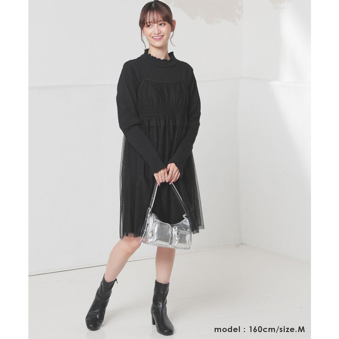 ハニーズ Honeys インナー付キャミワンピ ワンピース 長袖 ミニ丈 