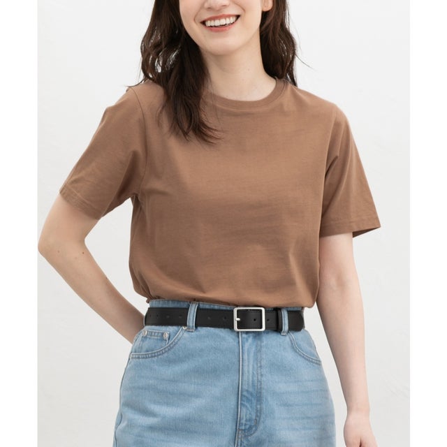 こだわり綿コンパクトT トップス カットソー 半袖 オーガニックコットン UVカット Tシャツ 半袖Tシャツ 綿100％ コンパクト レディース （キャメル）