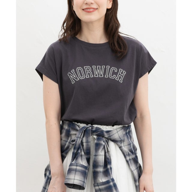 ひんやり綿フレンチロゴT トップス カットソー 半袖 接触冷感 Tシャツ 半袖Tシャツ ひんやりコットン 綿100％ ロゴ レディース （スミクロ）