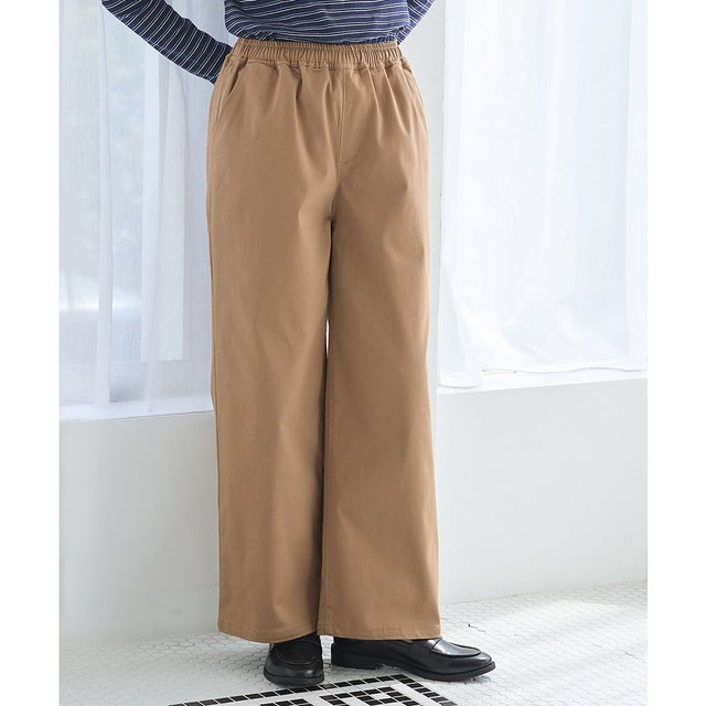 イージーストレート（股下63cm） ボトムス パンツ コットン 綿 大きいサイズ イージーパンツ ストレートパンツ ロングパンツ レディース （モカベージュ）