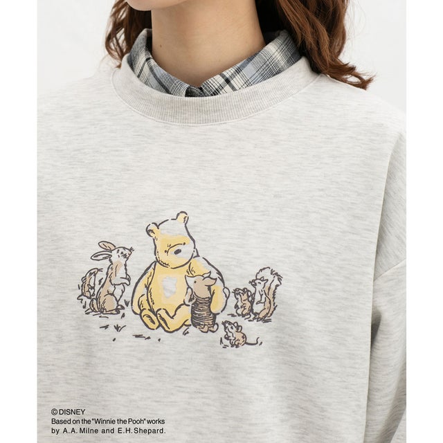 プーさん／ゆるトップス トップス スウェット 長袖 ハニぽか あったか プーさん クラシックプー キャラクター ゆったり 綿混 レディース （オートミール）