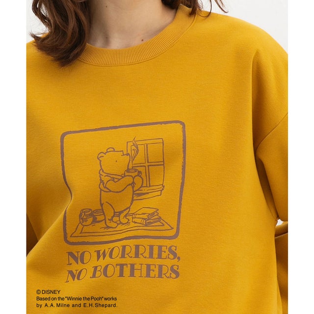 プーさん／ゆるトップス トップス スウェット 長袖 ハニぽか あったか プーさん クラシックプー キャラクター ゆったり 綿混 レディース （イエロー）
