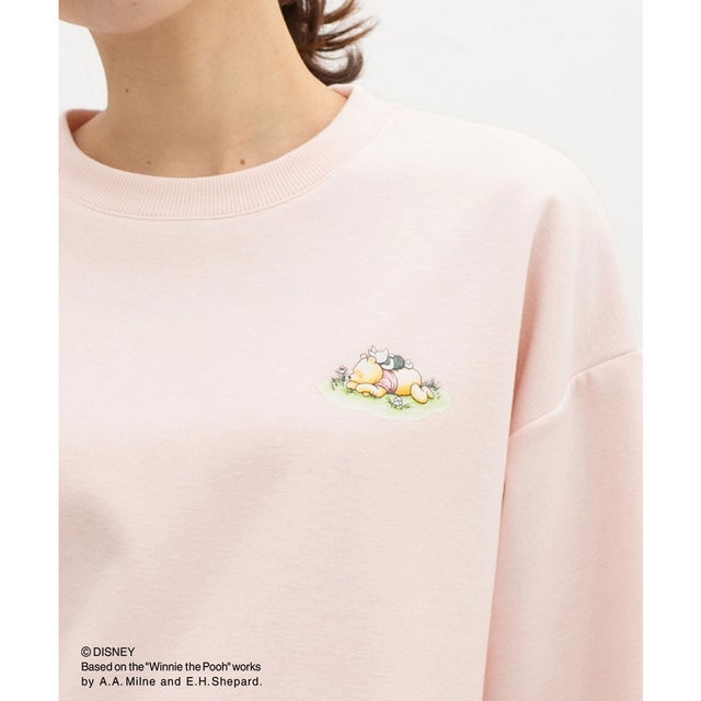 プーさん／ゆるトップス トップス スウェット 長袖 ハニぽか あったか プーさん クラシックプー キャラクター ゆったり 綿混 レディース （ピンク）
