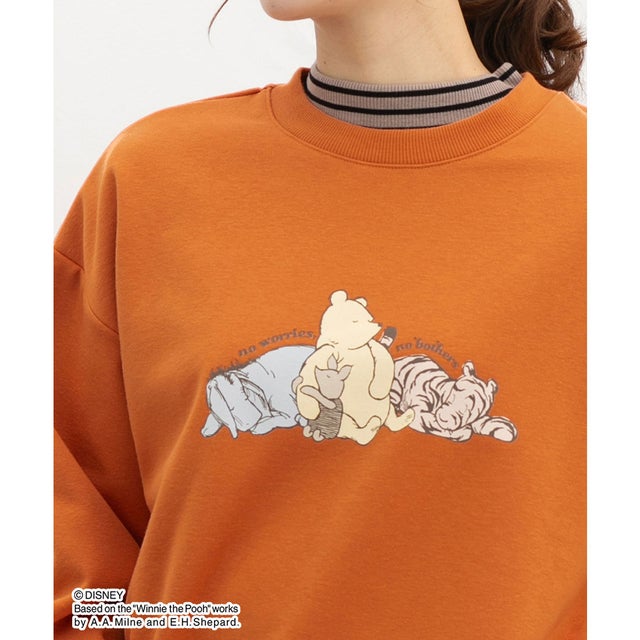 プーさん／ゆるトップス トップス スウェット 長袖 ハニぽか あったか プーさん クラシックプー キャラクター ゆったり 綿混 レディース （オレンジ）