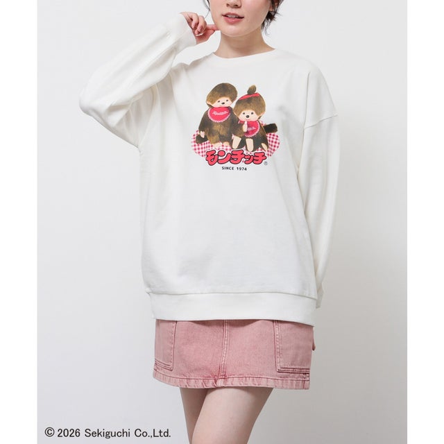 モンチッチ／ゆるトップス トップス スウェット 長袖 大きいサイズ モンチッチ キャラクター プリント 綿100％ 裏毛 レディース （アイボリー）