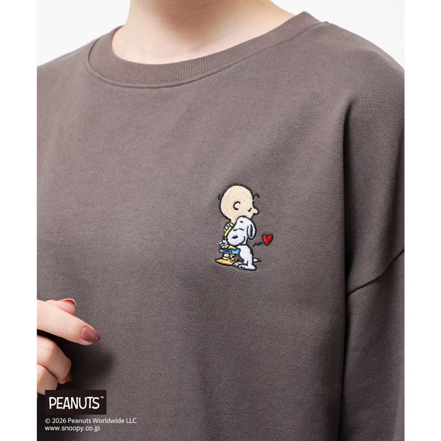 スヌーピー／ゆるトップス トップス スウェット 長袖 男女兼用 ユニセックス スヌーピー キャラクター 刺繍 プリント 綿100％ レディース （スミクロ）