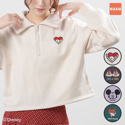 ディズニー／ハーフジップトップス トップス スウェット 長袖 ハニぽか あったか Disney ディズニー 刺繍 ハーフジップ レディース （ミッキーマウス）｜詳細画像