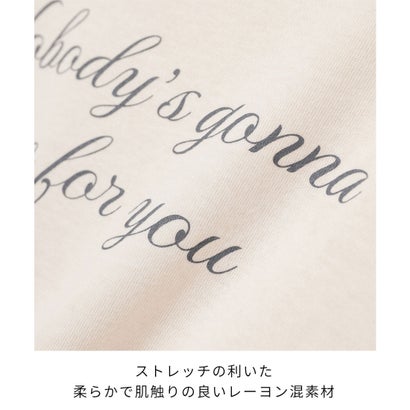 裾レイヤード風トップス トップス カットソー 長袖 レイヤード風 ロゴ シャーリング コンパクト ストレッチ レーヨン混 レディース （ブラウン）｜詳細画像