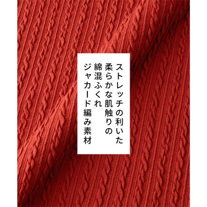 ジャカードリブハイネック トップス カットソー 長袖 ハイネック メロー ストレッチ 綿混 ジャカード編み カジュアル レディース （アイボリー）｜詳細画像
