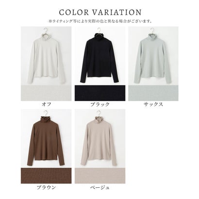 ラメタートルネック トップス カットソー 長袖 ハイネック ラメ糸入り メロー ストレッチ レーヨン混 テレコ素材 無地 カジュアル レディース （ブラウン）｜詳細画像