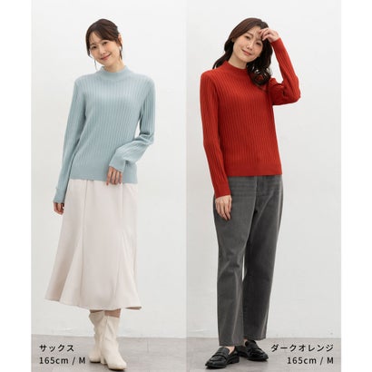 あったかリブ編ハイネックニット トップス ニット セーター 長袖 ハニぽか あったか ウォッシャブル ダイナホット ハイネック リブ レディース （ブラウン）｜詳細画像