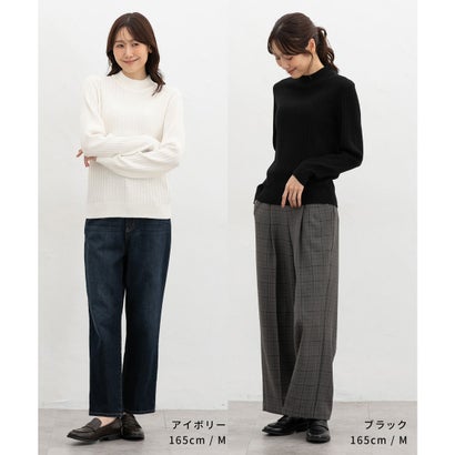 あったかリブ編ハイネックニット トップス ニット セーター 長袖 ハニぽか あったか ウォッシャブル ダイナホット ハイネック リブ レディース （サックス）｜詳細画像