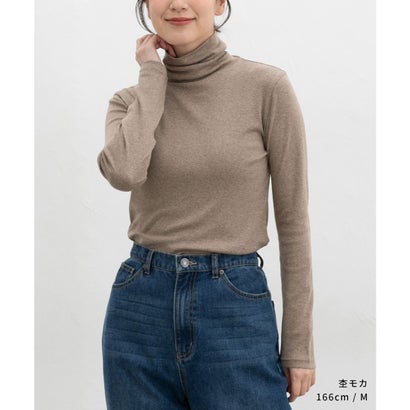 フライスタートルネック トップス カットソー 長袖 オーガニックコットン 大きいサイズ タートルネック 綿100％ フライス編み レディース （オレンジ）｜詳細画像