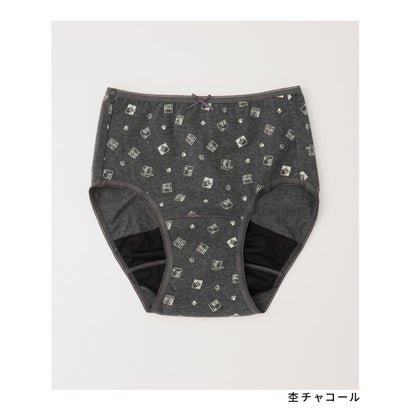 サニタリーショーツ（夜） 下着 アンダーウェア サニタリー ショーツ 抗菌 抗菌防臭 防臭 防水 パンツ 生理用 綿混 アニマル柄 レディース （コン×アイボリー）｜詳細画像